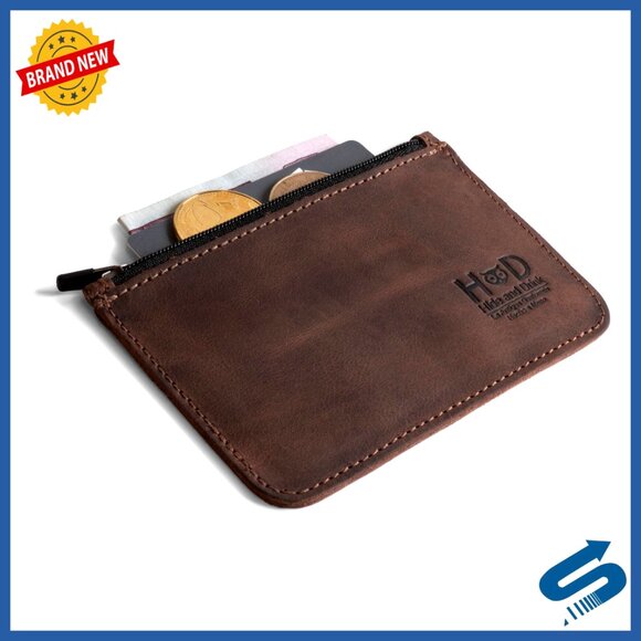 Full Grain Leather Wallet with Zipper Card Slots Coin Pocket